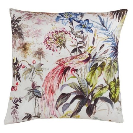 SARO LIFESTYLE SARO 1760.M20S 20 in. Cabane Square Linen Down Filled Throw Pillow with Tropical Print - Multi Color 1760.M20S